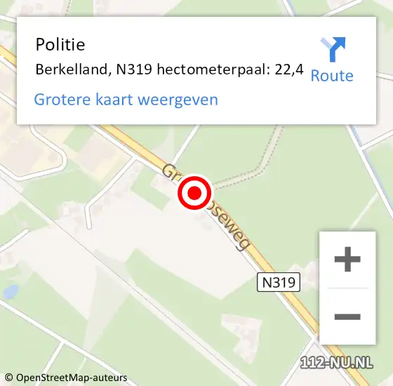 Locatie op kaart van de 112 melding: Politie Berkelland, N319 hectometerpaal: 22,4 op 9 januari 2023 09:48