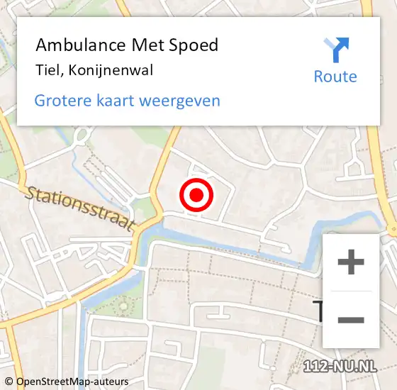 Locatie op kaart van de 112 melding: Ambulance Met Spoed Naar Tiel, Konijnenwal op 9 januari 2023 11:01
