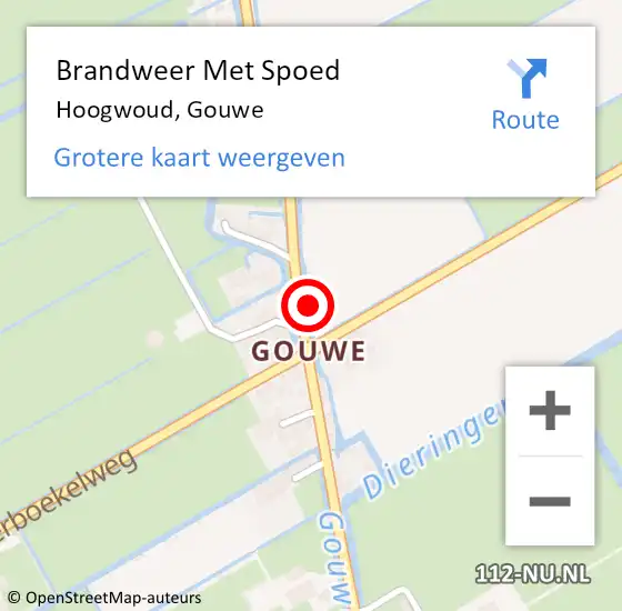 Locatie op kaart van de 112 melding: Brandweer Met Spoed Naar Hoogwoud, Gouwe op 9 januari 2023 11:21