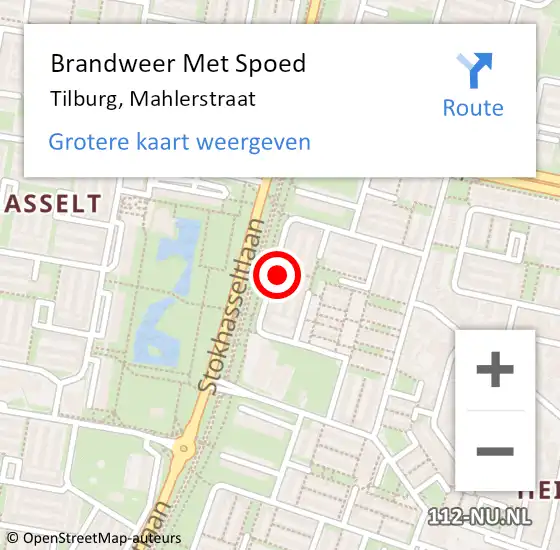 Locatie op kaart van de 112 melding: Brandweer Met Spoed Naar Tilburg, Mahlerstraat op 9 januari 2023 12:06