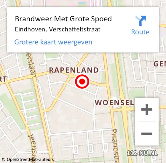Locatie op kaart van de 112 melding: Brandweer Met Grote Spoed Naar Eindhoven, Verschaffeltstraat op 9 januari 2023 15:30