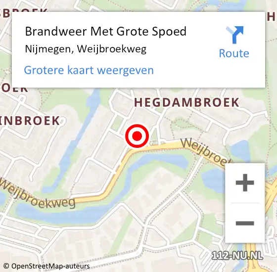 Locatie op kaart van de 112 melding: Brandweer Met Grote Spoed Naar Nijmegen, Weijbroekweg op 9 januari 2023 18:40
