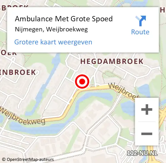 Locatie op kaart van de 112 melding: Ambulance Met Grote Spoed Naar Nijmegen, Weijbroekweg op 9 januari 2023 18:40