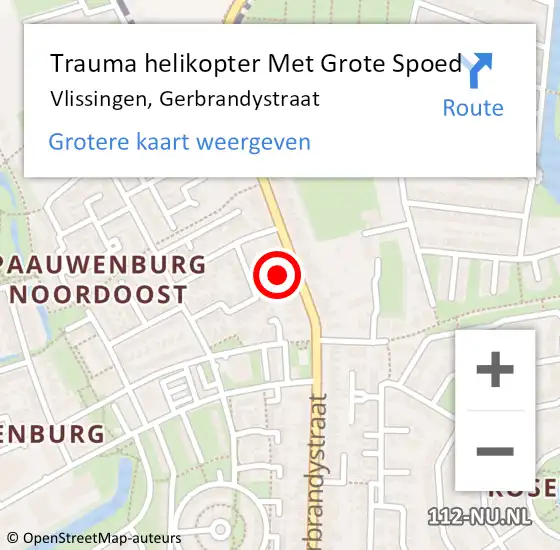 Locatie op kaart van de 112 melding: Trauma helikopter Met Grote Spoed Naar Vlissingen, Gerbrandystraat op 9 januari 2023 19:09