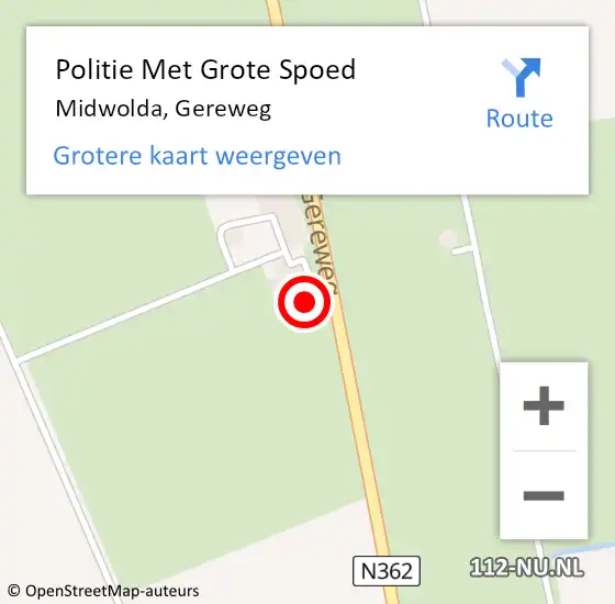 Locatie op kaart van de 112 melding: Politie Met Grote Spoed Naar Midwolda, Gereweg op 9 januari 2023 20:31