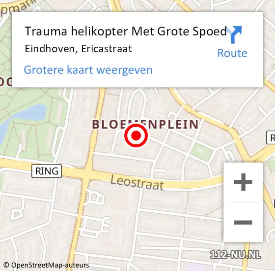 Locatie op kaart van de 112 melding: Trauma helikopter Met Grote Spoed Naar Eindhoven, Ericastraat op 10 januari 2023 07:56
