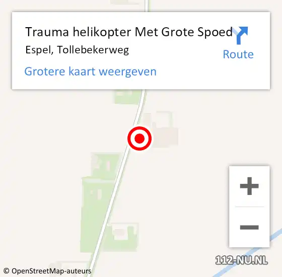 Locatie op kaart van de 112 melding: Trauma helikopter Met Grote Spoed Naar Espel, Tollebekerweg op 10 januari 2023 08:41