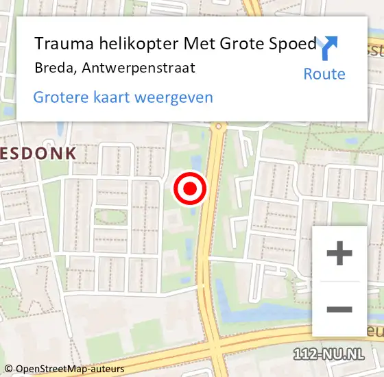 Locatie op kaart van de 112 melding: Trauma helikopter Met Grote Spoed Naar Breda, Antwerpenstraat op 10 januari 2023 10:29