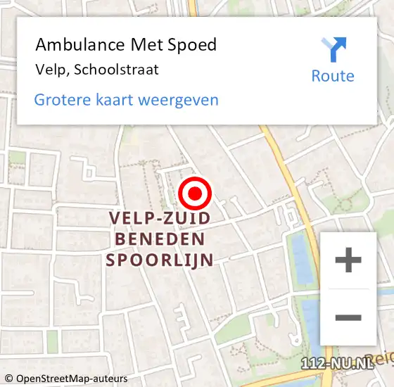 Locatie op kaart van de 112 melding: Ambulance Met Spoed Naar Velp, Schoolstraat op 10 januari 2023 13:42
