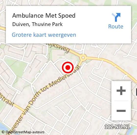 Locatie op kaart van de 112 melding: Ambulance Met Spoed Naar Duiven, Thuvine Park op 10 januari 2023 14:09