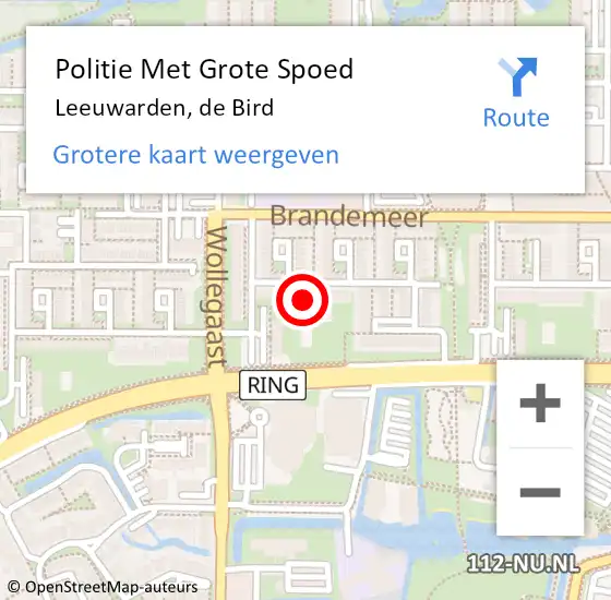 Locatie op kaart van de 112 melding: Politie Met Grote Spoed Naar Leeuwarden, de Bird op 10 januari 2023 17:02