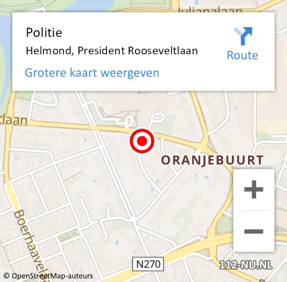 Locatie op kaart van de 112 melding: Politie Helmond, President Rooseveltlaan op 10 januari 2023 17:12