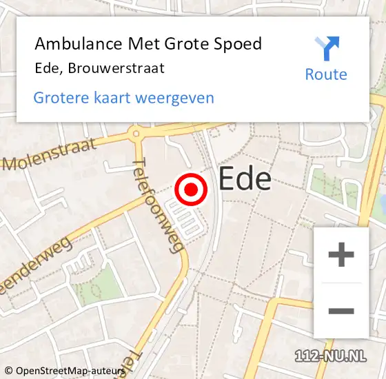 Locatie op kaart van de 112 melding: Ambulance Met Grote Spoed Naar Ede, Brouwerstraat op 10 januari 2023 17:14