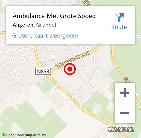 Locatie op kaart van de 112 melding: Ambulance Met Grote Spoed Naar Angeren, Grundel op 10 januari 2023 17:44