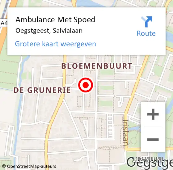 Locatie op kaart van de 112 melding: Ambulance Met Spoed Naar Oegstgeest, Salvialaan op 10 januari 2023 18:46