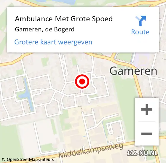 Locatie op kaart van de 112 melding: Ambulance Met Grote Spoed Naar Gameren, de Bogerd op 10 januari 2023 19:09