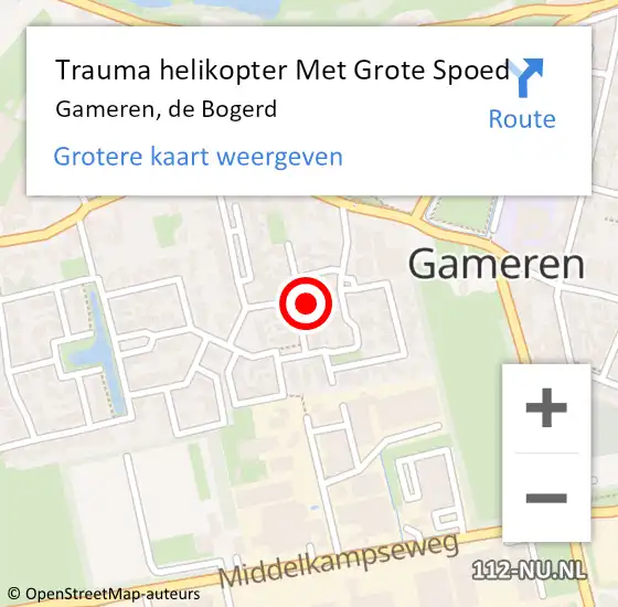Locatie op kaart van de 112 melding: Trauma helikopter Met Grote Spoed Naar Gameren, de Bogerd op 10 januari 2023 19:14