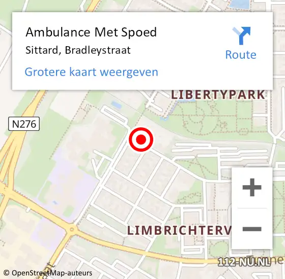 Locatie op kaart van de 112 melding: Ambulance Met Spoed Naar Sittard, Bradleystraat op 10 januari 2023 20:17