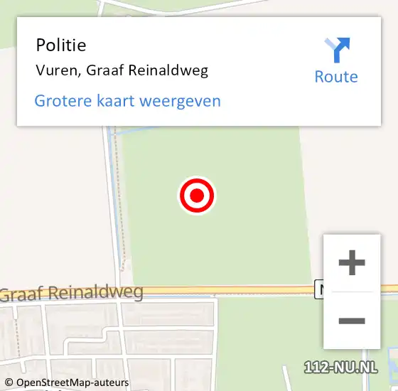 Locatie op kaart van de 112 melding: Politie Vuren, Graaf Reinaldweg op 10 januari 2023 20:21