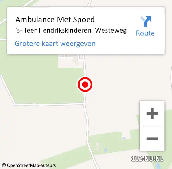Locatie op kaart van de 112 melding: Ambulance Met Spoed Naar 's-Heer Hendrikskinderen, Westeweg op 11 augustus 2014 18:08