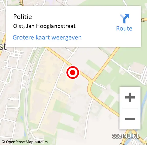 Locatie op kaart van de 112 melding: Politie Olst, Jan Hooglandstraat op 10 januari 2023 21:26