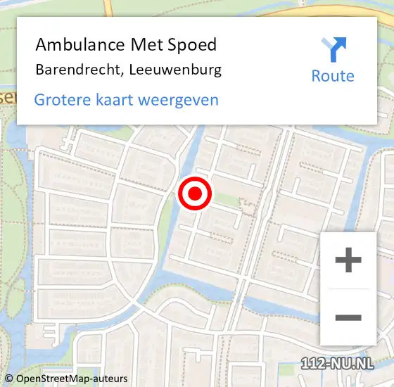 Locatie op kaart van de 112 melding: Ambulance Met Spoed Naar Barendrecht, Leeuwenburg op 11 januari 2023 00:06