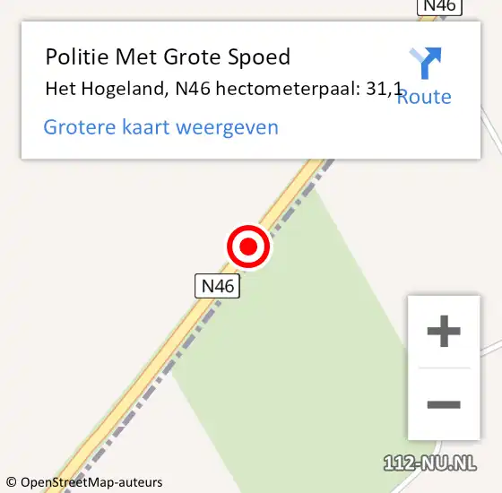 Locatie op kaart van de 112 melding: Politie Met Grote Spoed Naar Het Hogeland, N46 hectometerpaal: 31,1 op 11 januari 2023 09:37