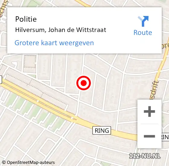 Locatie op kaart van de 112 melding: Politie Hilversum, Johan de Wittstraat op 11 januari 2023 09:58