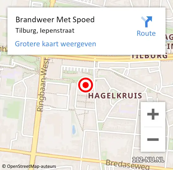 Locatie op kaart van de 112 melding: Brandweer Met Spoed Naar Tilburg, Iepenstraat op 11 januari 2023 10:50