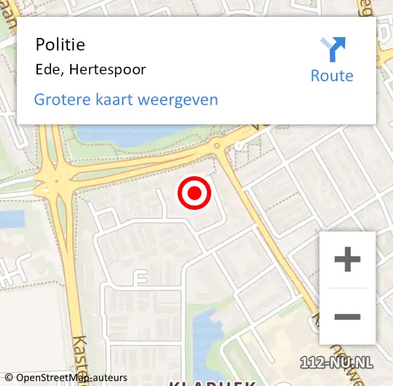 Locatie op kaart van de 112 melding: Politie Ede, Hertespoor op 11 januari 2023 10:58