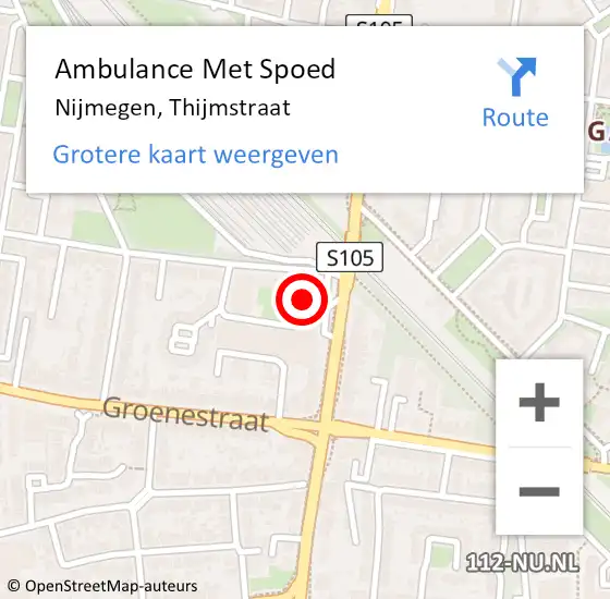 Locatie op kaart van de 112 melding: Ambulance Met Spoed Naar Nijmegen, Thijmstraat op 11 januari 2023 14:50