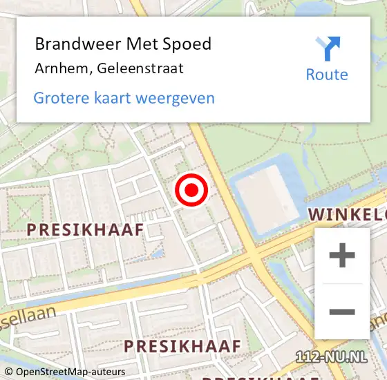 Locatie op kaart van de 112 melding: Brandweer Met Spoed Naar Arnhem, Geleenstraat op 11 januari 2023 17:10