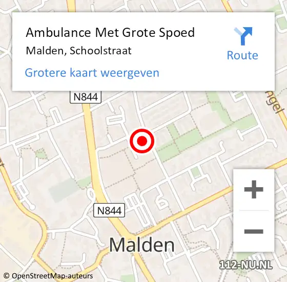 Locatie op kaart van de 112 melding: Ambulance Met Grote Spoed Naar Malden, Schoolstraat op 11 januari 2023 17:29