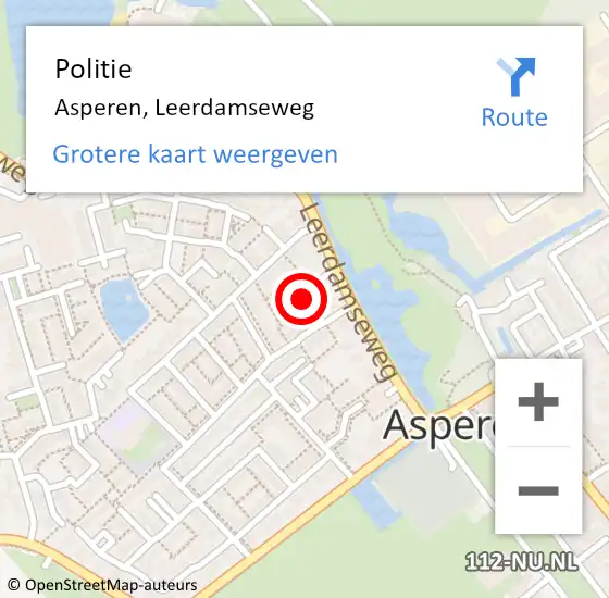 Locatie op kaart van de 112 melding: Politie Asperen, Leerdamseweg op 11 januari 2023 18:25