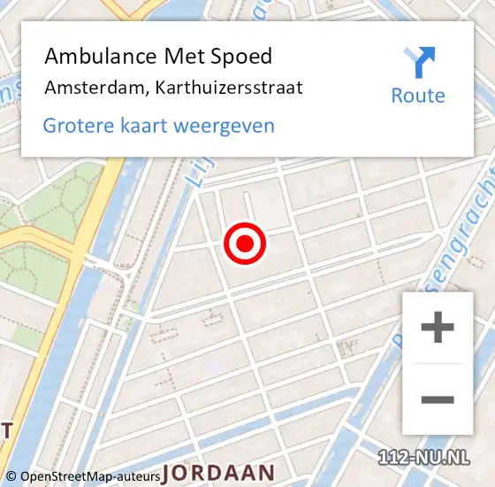 Locatie op kaart van de 112 melding: Ambulance Met Spoed Naar Amsterdam, Karthuizersstraat op 11 januari 2023 19:49