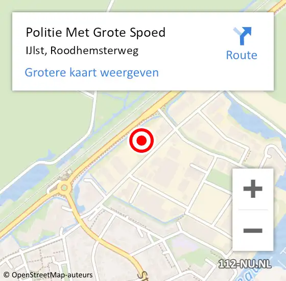 Locatie op kaart van de 112 melding: Politie Met Grote Spoed Naar IJlst, Roodhemsterweg op 11 januari 2023 21:02