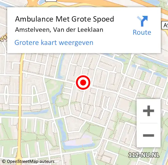 Locatie op kaart van de 112 melding: Ambulance Met Grote Spoed Naar Amstelveen, Van der Leeklaan op 11 januari 2023 21:41