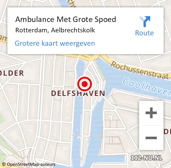 Locatie op kaart van de 112 melding: Ambulance Met Grote Spoed Naar Rotterdam, Aelbrechtskolk op 11 januari 2023 23:45