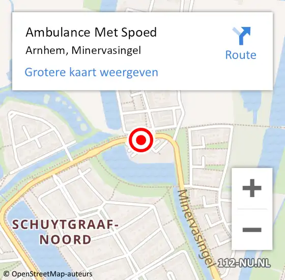 Locatie op kaart van de 112 melding: Ambulance Met Spoed Naar Arnhem, Minervasingel op 12 januari 2023 07:09