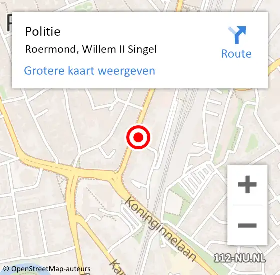 Locatie op kaart van de 112 melding: Politie Roermond, Willem II Singel op 12 januari 2023 08:30