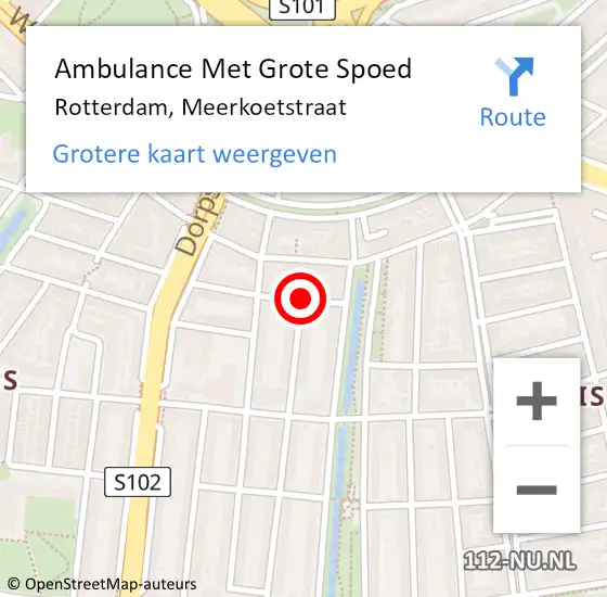 Locatie op kaart van de 112 melding: Ambulance Met Grote Spoed Naar Rotterdam, Meerkoetstraat op 12 januari 2023 09:01