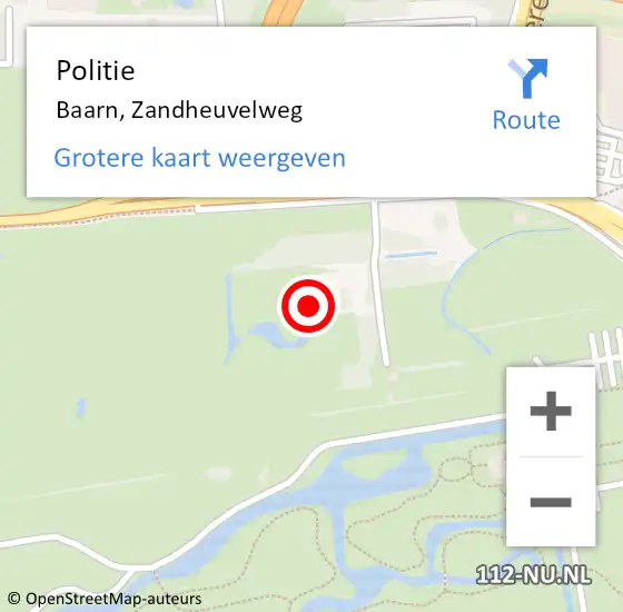 Locatie op kaart van de 112 melding: Politie Baarn, Zandheuvelweg op 12 januari 2023 11:35