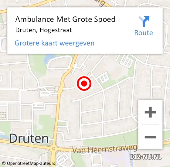 Locatie op kaart van de 112 melding: Ambulance Met Grote Spoed Naar Druten, Hogestraat op 12 januari 2023 12:38