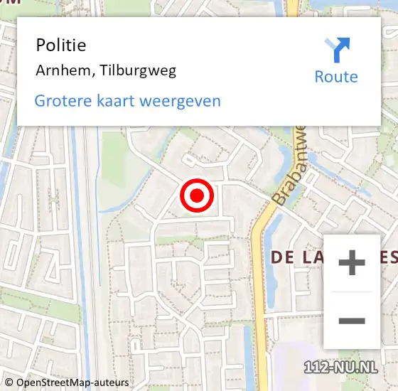 Locatie op kaart van de 112 melding: Politie Arnhem, Tilburgweg op 12 januari 2023 13:59