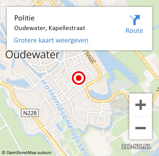 Locatie op kaart van de 112 melding: Politie Oudewater, Kapellestraat op 12 januari 2023 14:02