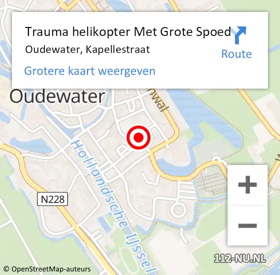 Locatie op kaart van de 112 melding: Trauma helikopter Met Grote Spoed Naar Oudewater, Kapellestraat op 12 januari 2023 14:03