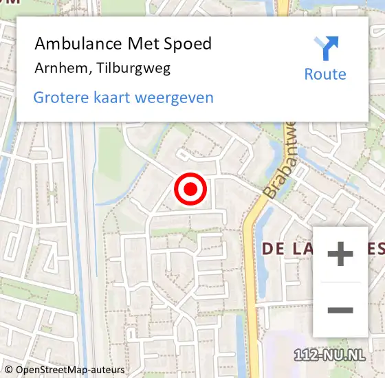 Locatie op kaart van de 112 melding: Ambulance Met Spoed Naar Arnhem, Tilburgweg op 12 januari 2023 14:03