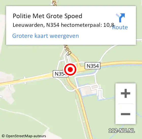 Locatie op kaart van de 112 melding: Politie Met Grote Spoed Naar Leeuwarden, N354 hectometerpaal: 10,8 op 12 januari 2023 15:27