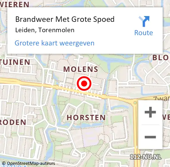 Locatie op kaart van de 112 melding: Brandweer Met Grote Spoed Naar Leiden, Torenmolen op 12 januari 2023 17:27