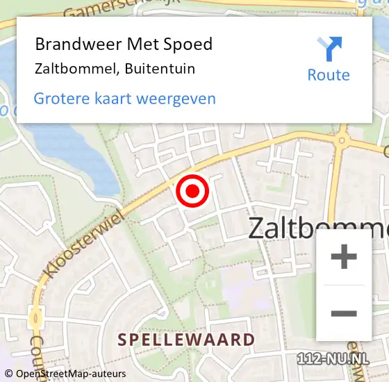 Locatie op kaart van de 112 melding: Brandweer Met Spoed Naar Zaltbommel, Buitentuin op 12 januari 2023 17:43